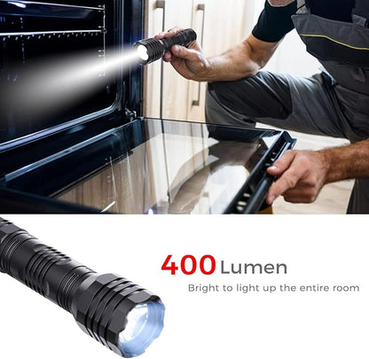 Flashlights High Lumens Rechargeable [2pcs], Small Flashlights PowerFul 400Lumen 5 Modes Waterproof, Super Bright 2.4oz Mini Flashlight One-Key On/Off, EDC Flashlight for Emergencies, Camping, Outdoor