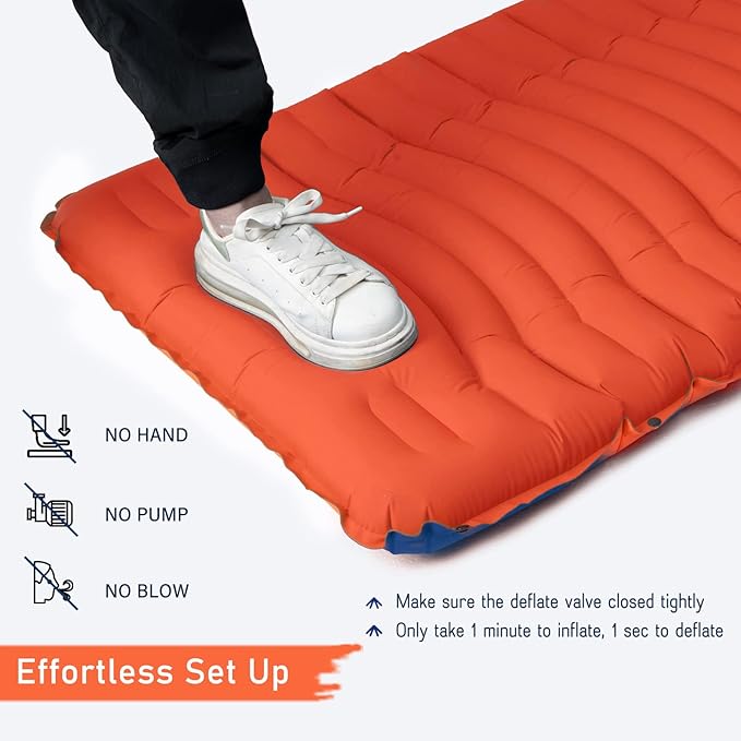 Easthills Outdoors Camping Sleeping Pad - 4.0 Inch Thick Ultralight Camping Mattress - Lightweight Self Inflating Sleeping Pad for Camping, Hiking, Backpacking Orange/Blue