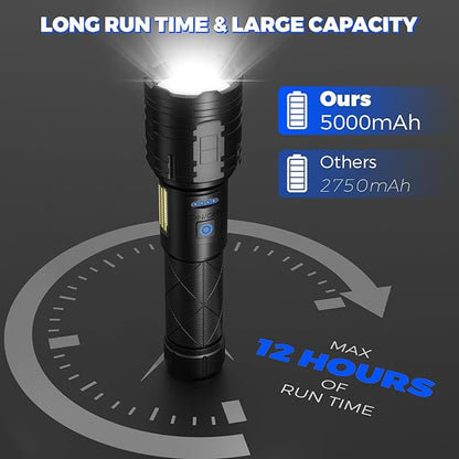 Rechargeable Flashlights High Lumens, 990000 Lumen Super Bright LED Flashlight with Adjustable 7 Modes & 12H Long Runtime, Powerful Waterproof Handheld Flash Light, Flashlights for Home Camping...