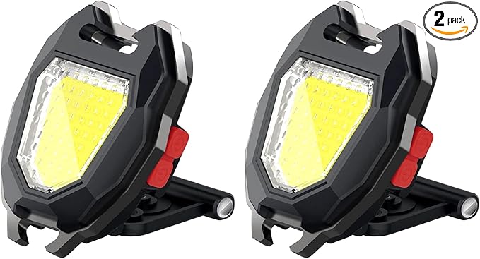 MAKDAK COB Keychain Work Light Keychain Flashlight - Emergency Light with 7 Light Mode,Build in Lighter,Magnet Base and Folding Bracket Bottle Opener, for Camping Fishing 2Pack