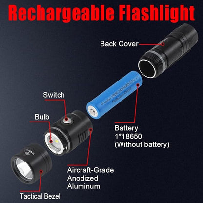 USB Rechargeable Flashlight, 1060 Lumens 7 Modes Waterproof Compact EDC Torch with Micro-USB Cable, Powered by CR123A Battery(Battery Not Included)