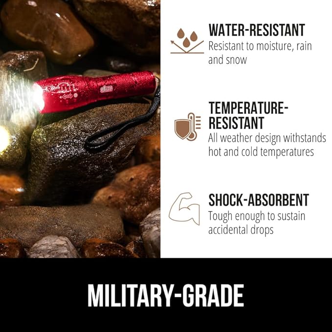 Gorilla Grip Powerful LED 750 FT Water Resistant 5 Adjustable Mode Tactical Flashlight, High Lumens Ultra Bright Battery Life Zoom Flashlights, Small Camping Car Mini Flash Light Accessories, Red