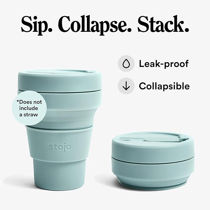 STOJO Collapsible Travel Cup - Aquamarine, 12oz / 355ml - Reusable To-Go Pocket Size Silicone Cup for Hot and Cold Drinks - Perfect for Camping and Hiking - Microwave & Dishwasher Safe