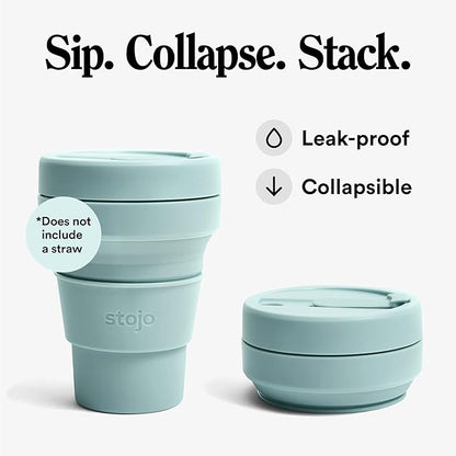 STOJO Collapsible Travel Cup - Aquamarine, 12oz / 355ml - Reusable To-Go Pocket Size Silicone Cup for Hot and Cold Drinks - Perfect for Camping and Hiking - Microwave & Dishwasher Safe