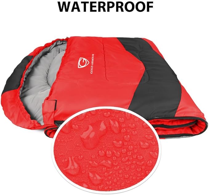 Gold Armour Sleeping Bags for Adults Cold Weather & Warm - Backpacking Camping Sleeping Bag for Kids 10-12, Girls, Boys - Lightweight Compact Camping Essentials Gear Accessories, Left Zipper