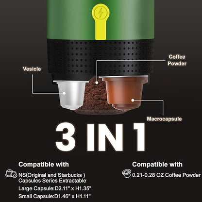 Portable Electric Espresso Machine,Travel Coffee Maker for Camping, Car Coffee Maker Self-Heating with USB-DC,3-in-1 Extraction of 8g Coffee Powder,NS and Small Capsules for RV,Hiking,Office G