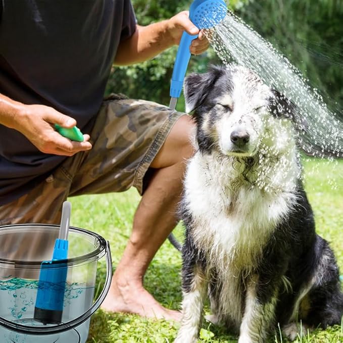 Portable Shower for Camping, Rechargeable Portable Camping Shower, Camp Shower with Double Portable Shower Head and 2 Flow Mode, Camping Shower for Hiking Beach Swimming Outdoor