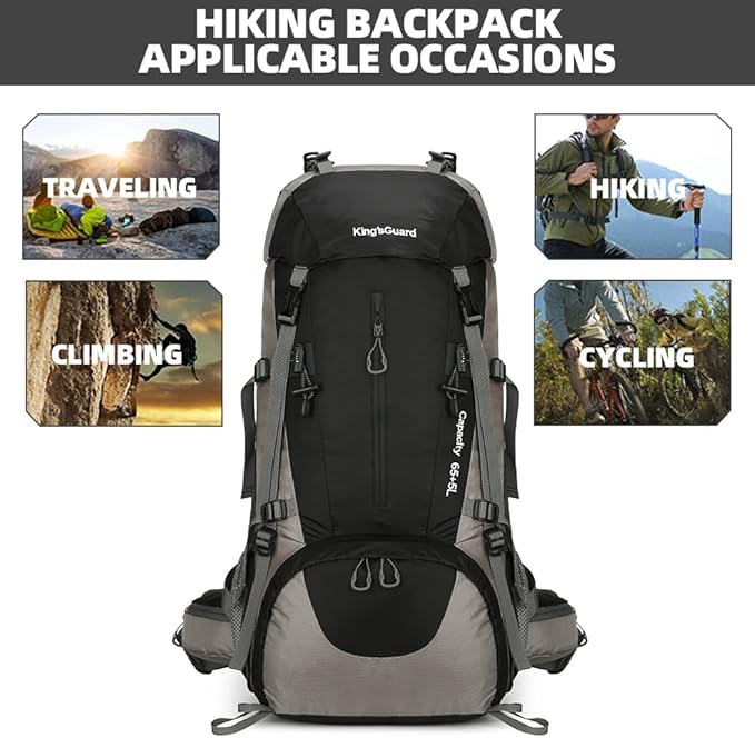 70L Camping Hiking Backpack with Rain Cover Waterproof Backpacking Backpack for Hiking Treeking Climbing Outdoor (Black)