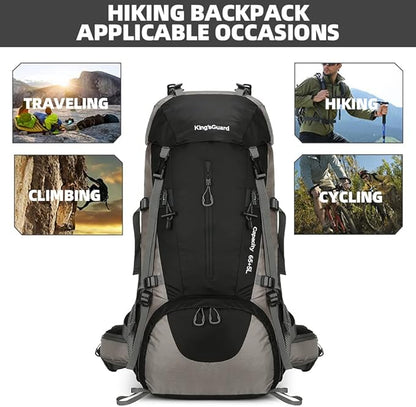 70L Camping Hiking Backpack with Rain Cover Waterproof Backpacking Backpack for Hiking Treeking Climbing Outdoor (Black)