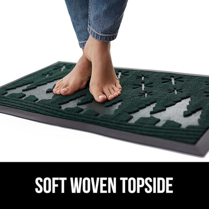 GORILLA GRIP 100% Waterproof All-Season WeatherMax Doormat, Durable Natural Rubber, Stain and Fade Resistant, Low Profile Winter Indoor Outdoor Door Mats, Holiday Entrance Mat, 17x29, Green Snowscape