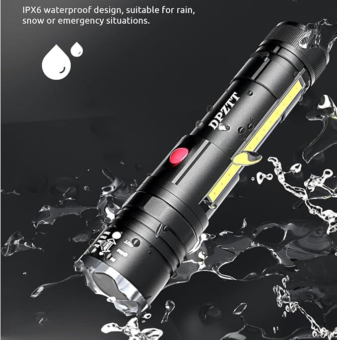 DPZTT Rechargeable Flashlight, Magnetic Led Flashlight, Super Bright Pocket-Sized Work Flashlights with Clip, 4 Modes, Zoomable, Water Resistant for Camping Hiking-Black