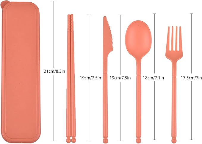 Camping Utensil Set, Reusable Utensils Set with Case, Plastic Cutlery Set Forks Spoon Tableware Chopsticks, Portable Cutlery Set for Travel Picnic Camping or Daily Use (Orange)