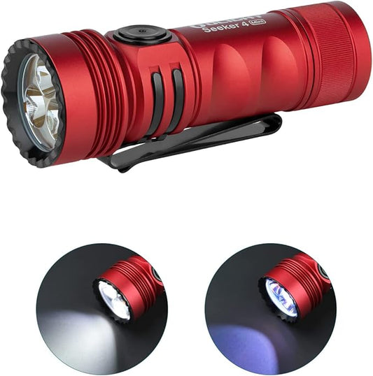 OLIGHT Seeker 4 Mini Rechargeable EDC Flashlight with 365nm UV Combo 1200 Lumens White Light, Portable Black Light for Outdoors, Cleanliness Detection and Emergency(Red)