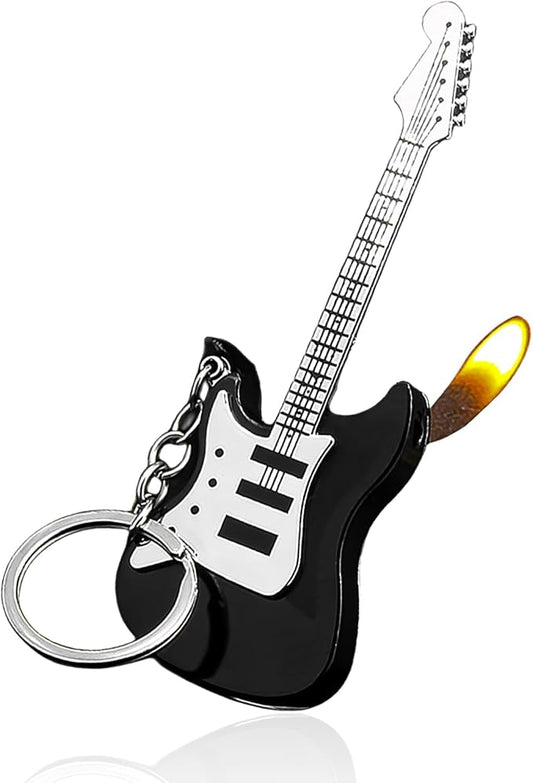 Fancy Fun Guitar Lighter Refillable Metal Vintage Keychain Lighter Unique Novelty Cool lighters for Men Fireplace Candle Camping BBQ (Without Butane Gas) (#3)