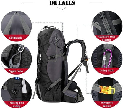 Bseash 60L Waterproof Hiking Camping Backpack with Rain Cover, Large Outdoor Sport Travel Daypack Rucksack for Climbing