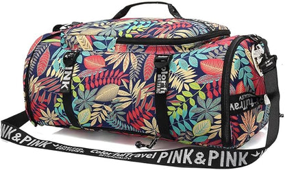 Floral Gym Duffle Bag Backpack 4 ways for Women Waterproof with Shoes Compartment for travel Sport Hiking laptop Lightweight, Kalesi