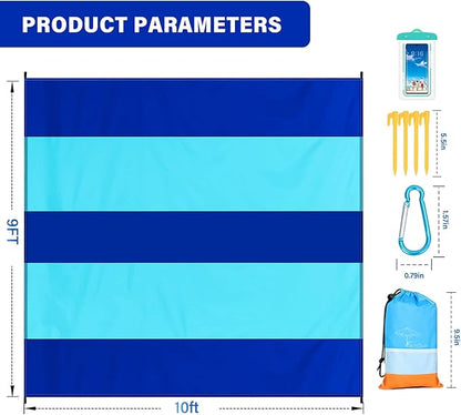 Beach Blanket Oversized Extra Large 10'X 9',Waterproof Sandproof Beach Blanket 2-8 Adults Lightweight Durable for Travel Camping Hiking Picnic (10'X 9', Blue2)