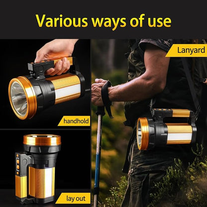 Rechargeable Flashlight 1000,000LM 13600mAh Spotlight Flashlight IP67 Waterproof Handheld Spotlight with Double Side Lights Super Bright Flashlight Outdoor,Huting,Boat,Camping,Emergency