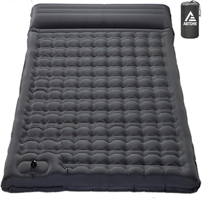 Double Sleeping Pad Camping, Self Inflating 4'' Extra-Thick 2 Person Pillow Built-in Foot Pump Waterproof Inflatable Sleeping Mat Backpacking, Tent, Hiking, Portable Camping Pad (Grey-Double)