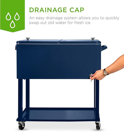 Best Choice Products 80-Quart Outdoor Steel Rolling Cooler Cart w/Ice Chest, Bottle Opener, Catch Tray, Drain Plug, Locking Wheels