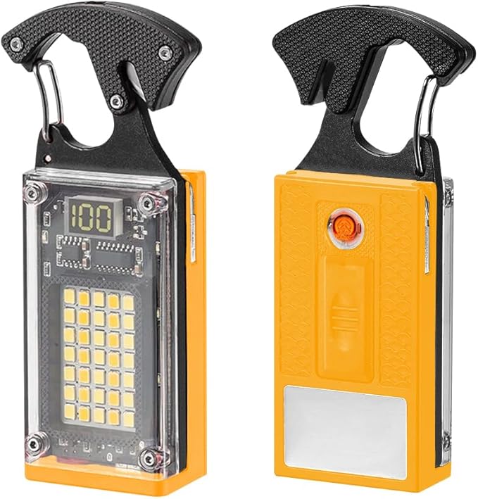 LED Small Flashlight, Keychain Light, COB Multi-Function Mini Work Light, 1000 Lumens Rechargeable, 8 Lighting Modes, Fire Starter, Seat Belt Cutter, Screwdriver, Yellow