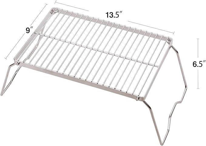 Campfire Grill 304 Stainless Steel Grate, Folding Camping Grill Heavy Duty with Carrying Bag, Medium