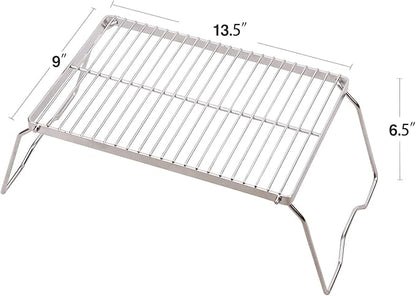 Campfire Grill 304 Stainless Steel Grate, Folding Camping Grill Heavy Duty with Carrying Bag, Medium