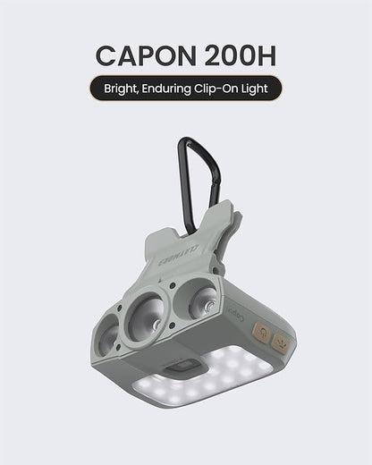 Claymore Capon 200H (Mint Gray) - Rechargeable Clip-On Cap Light, 1000 Lumens, Adjustable 180° Angle, Waterproof. Lasting Battery for Camping, Hiking, Fishing, Running.