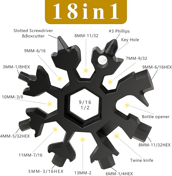 18-in-1 Stainless Steel Snowflake Keychain Multi-Tool Portable Keychain Screwdriver Bottle Opener Tool for Outdoor Camping Gift for Valentine's Day, Birthday, and Happy New Year (multi4 pack)