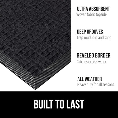 GORILLA GRIP 100% Waterproof All-Season WeatherMax Doormat, Durable Natural Rubber, Stain and Fade Resistant, Low Profile, Indoor Outdoor Door Mats, Easy Clean Patio Entrance Mat, 17x29, Midnight Maze