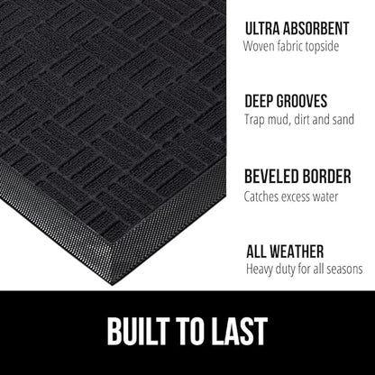 GORILLA GRIP 100% Waterproof All-Season WeatherMax Doormat, 72x24 Runner, Durable Natural Rubber, Stain and Fade Resistant, Low Profile, Indoor Outdoor Door Mats, Easy Clean Entrance Mat, Black Maze