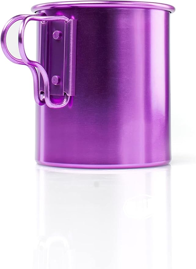 GSI Outdoors Bugaboo Cup - Ultralight Aluminum Camping & Backpacking Mug with Folding Handles - Hot Coffee, Tea, Soup (14oz)
