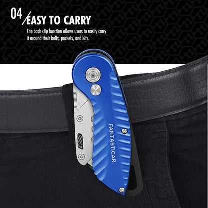 FantastiCAR Folding Utility Knife, Quick Blade Change Box Cutter, Anti-slip Metal Body, with Safety Lock and 5 Extra Blades (Ocean Blue)