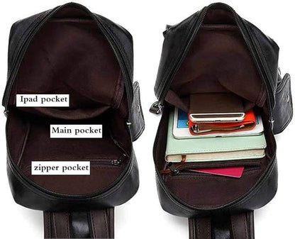 Leather Sling Bag Backpack for Men Women Cross Body Shoulder Chest Pack Outdoor Travel Camping Fishing Hunting Hiking Handbag Crossbody Daypack Black