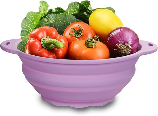 Silicone Collapsible Bowl 88oz Large Camping Bowl Outdoor Hiking Travel Silicone Food Storage Container (Light Purple)