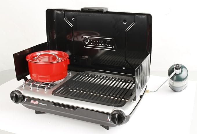 Coleman Tabletop 2-in-1 Camping Grill/Stove, 2-Burner Propane Grill & Stove for Outdoor Cooking with Adjustable Burners & Pressure Regulator, 20,000 BTUs of Power for Camping, Tailgating, Grilling