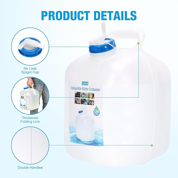 Collapsible Water Container,Potable Water Storage Containers,Water Jug 2.6 Gallon,Camping Water Container with Spigot,Double Handles Foldable Portable Water Jug for Camping,Hiking,Outdoors(2 Pack)