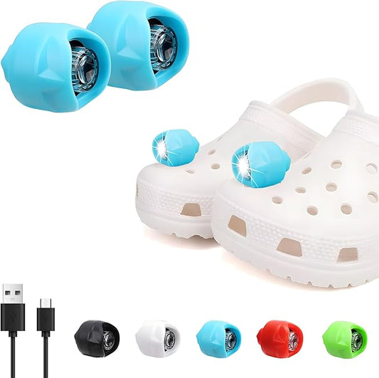 Vergissm Rechargeable Headlights for Croc, 2 PCs Small LED Lights for Clog, Flashlights Attachment for Kids Adults, Novelty Shoes Accessories Clog Lights for Camping, Dog Walking (Blue)