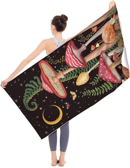 Microfiber Oversized Lightweight Thick Mushroom Beach Towel 71"x31.5" XL Extra Large Terry Sand Free Towels Travel Swim Pool Yoga Gym Camping for Women Men Beach Essentials Accessories Vacation Gift