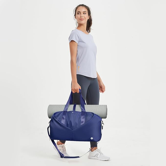 Ceneda Women's 20" Gym Duffel Bag with Wet Pocket & Shoe Compartment, Portable Overnight Weekender Travel Bag, Yoga Bag (Navy Blue)