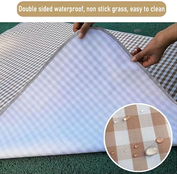 K Y KANGYUN Extra Large Picnic Blanket Outdoor Beach Blankets, Water-Resistant Foldable Sandproof Blankets Cute Picnic Mat for Beach, Camping Grass Lawn Park Mats (Tan Gingham, 80x60 in)