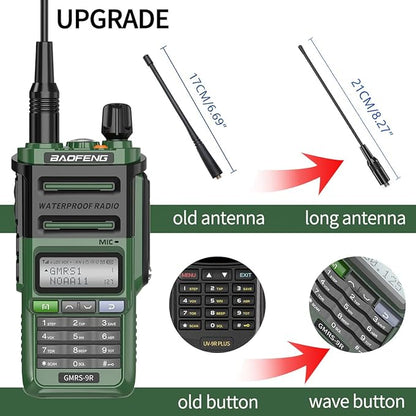 GMRS Radio Baofeng GMRS-9R 5W Rechargeable Two Way Radio for Adults,Waterproof IP67,NOAA Scanning and Receiving with Extra Original Battery,Programming Cable,Tactical Antenna,Speaker Mic,Tactical Bag