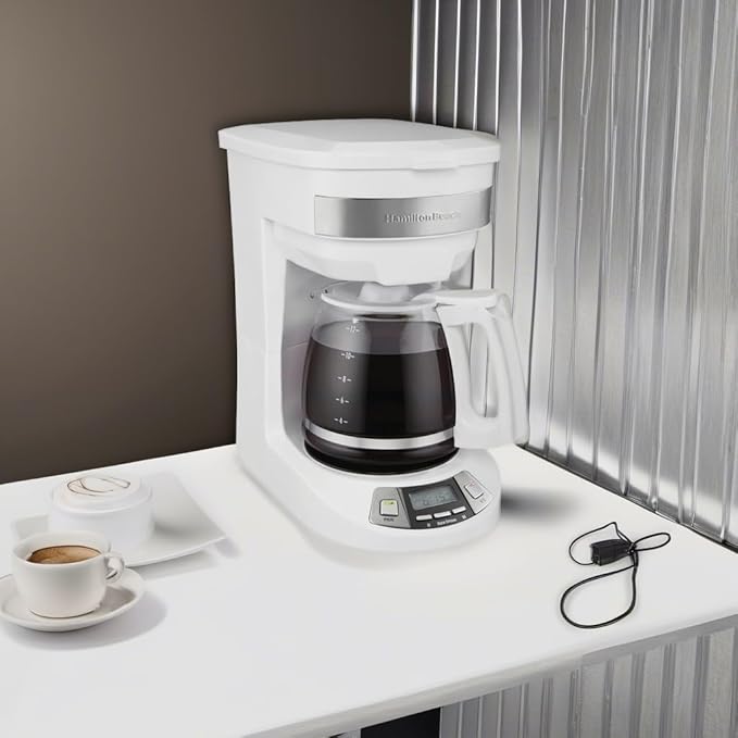 Hamilton Beach 12 Cup Programmable Drip Coffee Maker with 3 Brew Options, Glass Carafe, Auto Pause and Pour, White (46294)