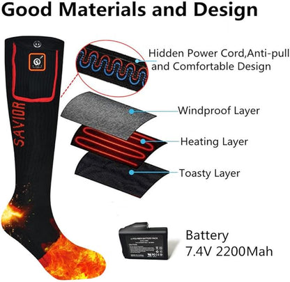 Savior Heated Socks,Rechargeable Electric Heated Socks for Men Women,Winter Foot Warmers,Suitable for Outdoor Work,Skiing,Skating,Cycling,Camping,Fishing,Hunting,etc.