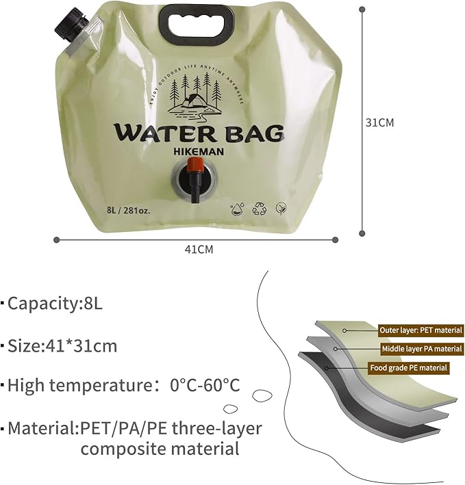 HIKEMAN Collapsible Water Storage Carrier - 1.9 Gallon Portable Water Container with Spigot,Camping Water Bag for Outdoors Hiking Backpack Survival Kit (2PCS)