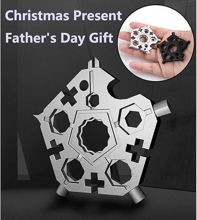 23- in-1 Pentagonal Pocket Tool, 2021 Snowflake Multitool Tool with Stainless Steel, Outdoor Tool for Drill Drive, Screwdriver, Bottle Opener, Wrench, Bicycle Spokes, ETC Gifts for Father Boyfriend
