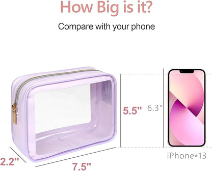 PACKISM TSA Approved Toiletry Bag - Amazing Color-Edged Clear Makeup Bag, 3 Pack in Spacious Space, Reusable Clear Toiletry Bags with Great Value, Purple