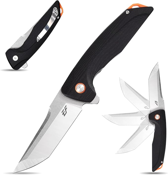 Eafengrow EF926 Pocket Knife D2 Steel Blade Outdoor Tool knives G10 Handle Pocket Clip EDC Reliable Locking Knife Ball bearing Flipper Knife for Camping Survival Hiking,black