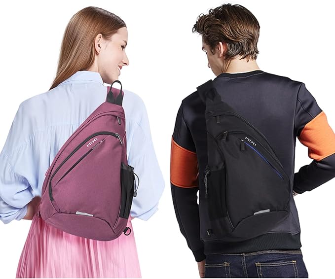 Hanke Sling Bag Men Backpack Unisex One Shoulder Bag Hiking Travel Backpack Crossbody with USB Port Versatile Casual Daypack