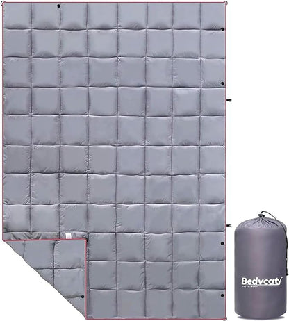 Camping Blanket, Puffy Waterproof Travel Blanket, Warm Cozy Picnic Blanket, for Outdoors, Travel, and Mountain.(Grey, 78" x 56")